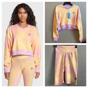 Adidas originals overall print sweatshirt & bike shorts set